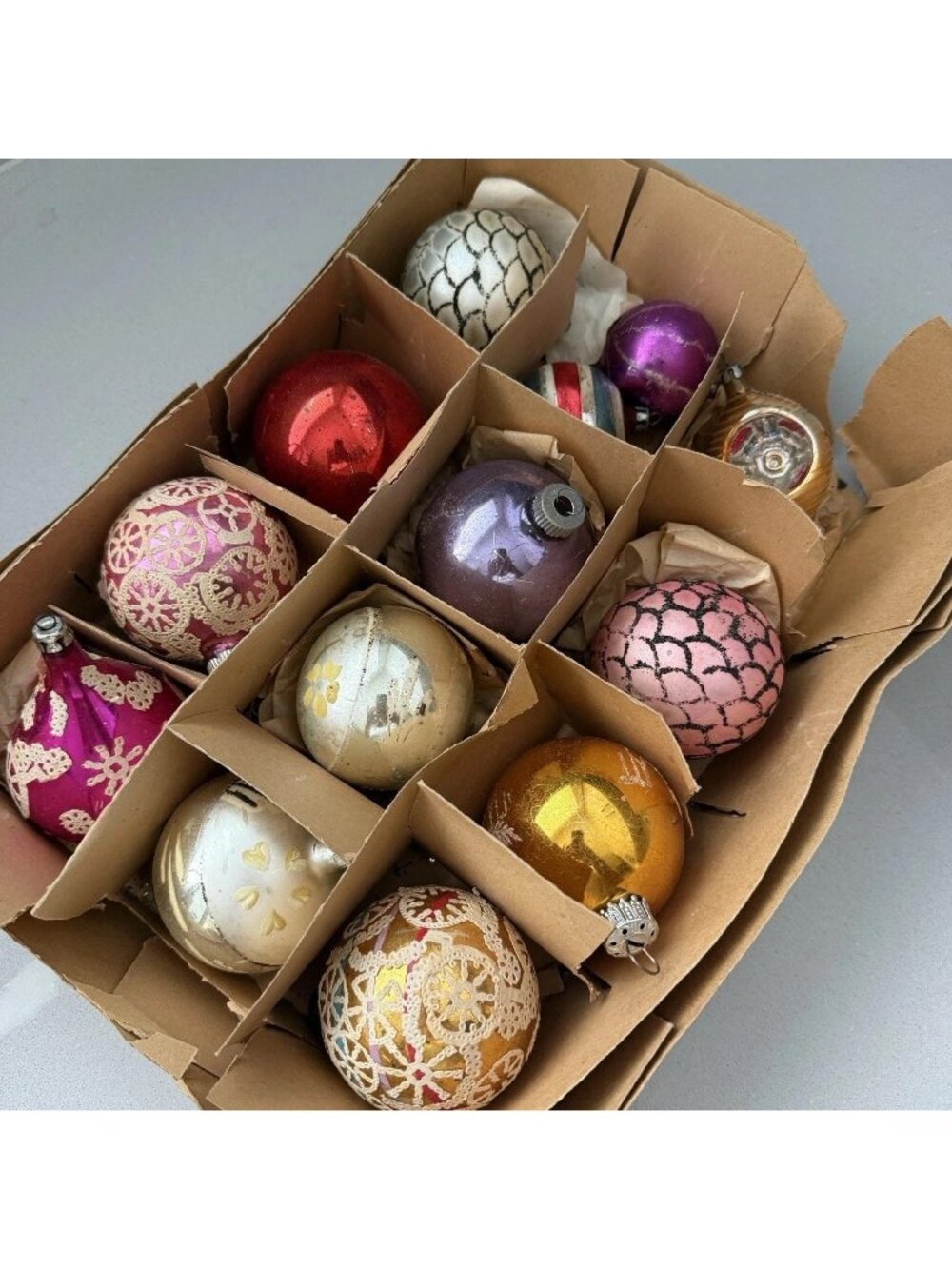 Vintage Lot Of 13 Glass Shiny Brite USA Mercury Christmas Ornaments *read